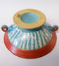 Bowl Gorgeous Stemmed Bowl with Twizzles, Red, white and Blue striped Ceramic. - Image 4