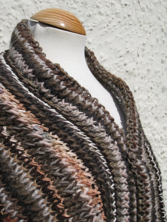 Brown Earthtones Hand Knit Shawl