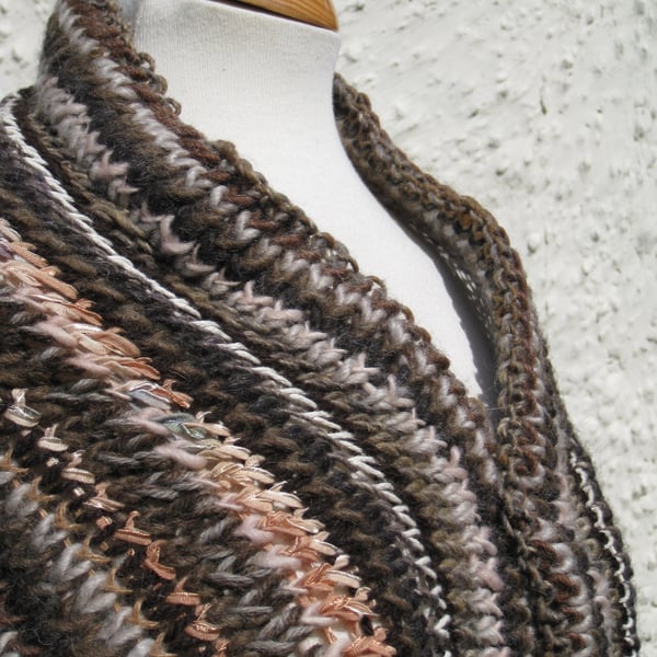 Brown Earthtones Hand Knit Shawl