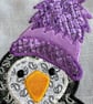 Penguin tote bag in pale blue with a paisley penguin in a purple bobble hat - Image 9