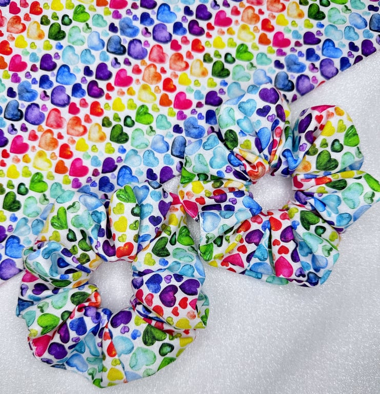 Rainbow Hearts Scrunchies, Pride Rainbow Scrunchies, Cotton Handmade