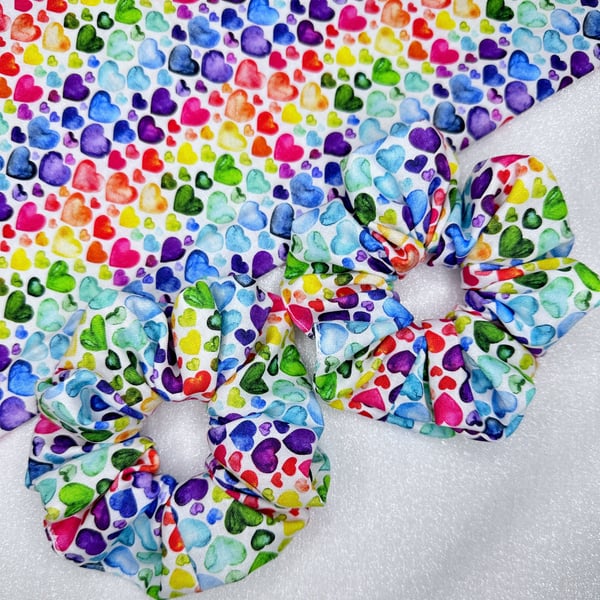 Rainbow Hearts Scrunchies, Pride Rainbow Scrunchies, Cotton Handmade