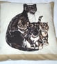 Lovely Black and white cat with her kittens cushion - Image 1