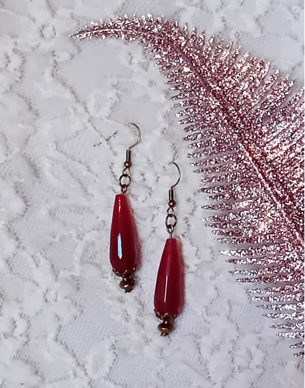 Garnet Waterdrops  & Bronze earrings