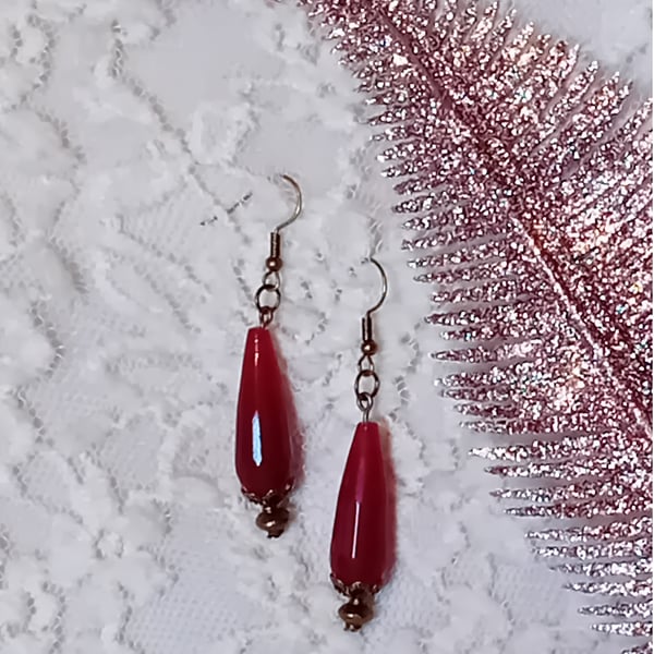 Garnet Waterdrops  & Bronze earrings