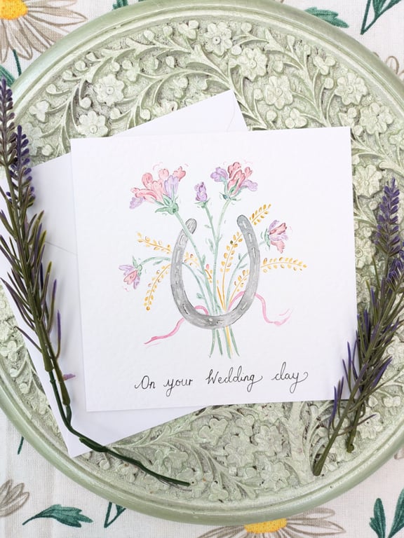 Hand-painted Horseshoe Wedding card