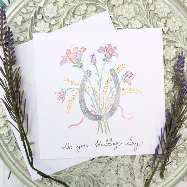 Hand-painted Horseshoe Wedding card