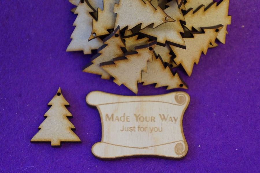 MDF Christmas Xmas Tree one hole 3cm - 25 x Laser cut wooden shape