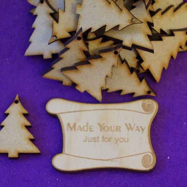 MDF Christmas Xmas Tree one hole 3cm - 25 x Laser cut wooden shape