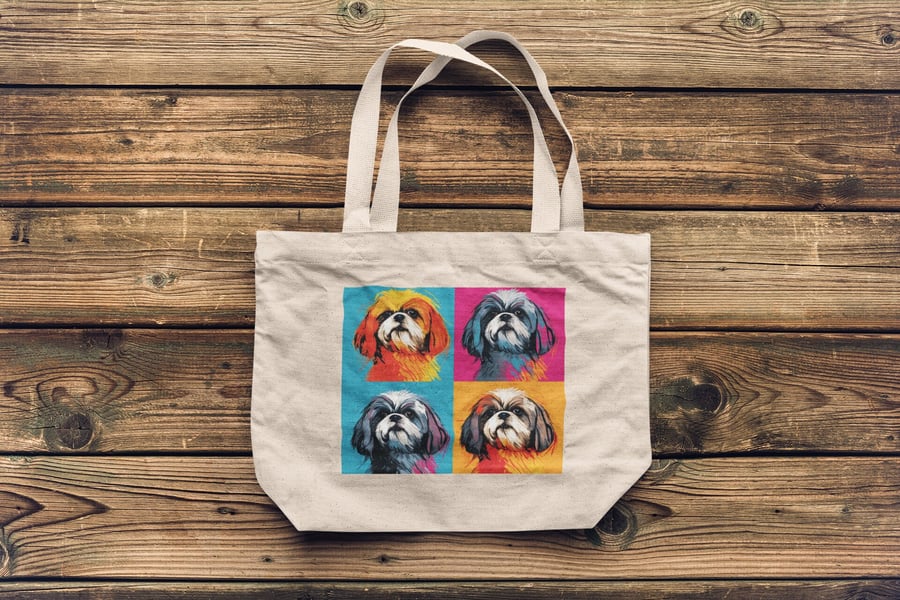 Shih Tzu pop art printed large shopper tote bag, shopping bag great gift
