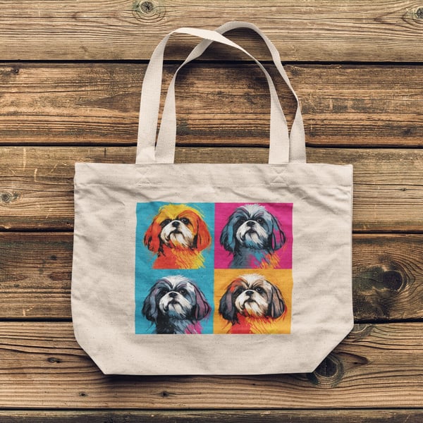 Shih Tzu pop art printed large shopper tote bag, shopping bag great gift