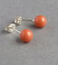 Orange Coral Stud Earrings - 6mm Salmon Peach Pearl Studs - Women's Jewellery - Image 1