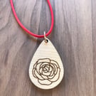 Rose engraved wooden pendant necklace 2