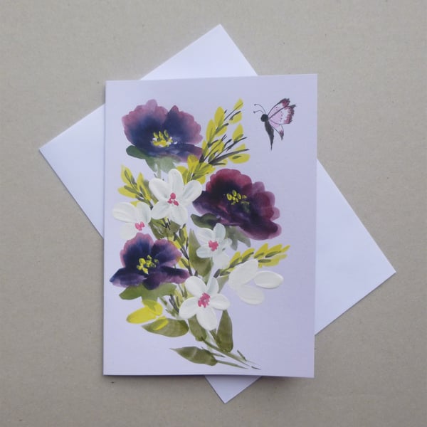 hand painted floral blank greetings card ( ref ... - Folksy