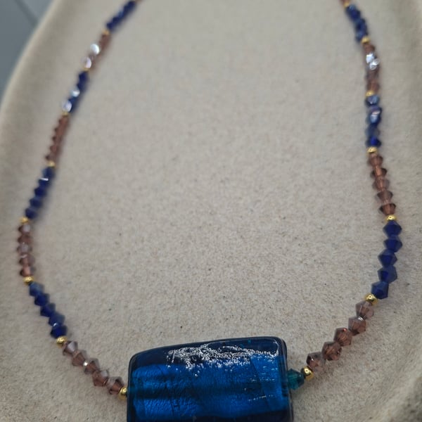 Midnight Tide Marbled Pendant Necklace