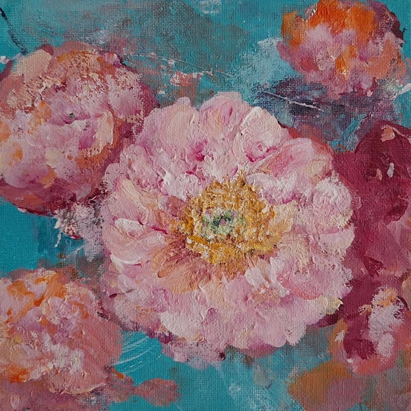 Original Textured Floral Acrylic Painting - Vibrant Floral Series 20cm by 20cm