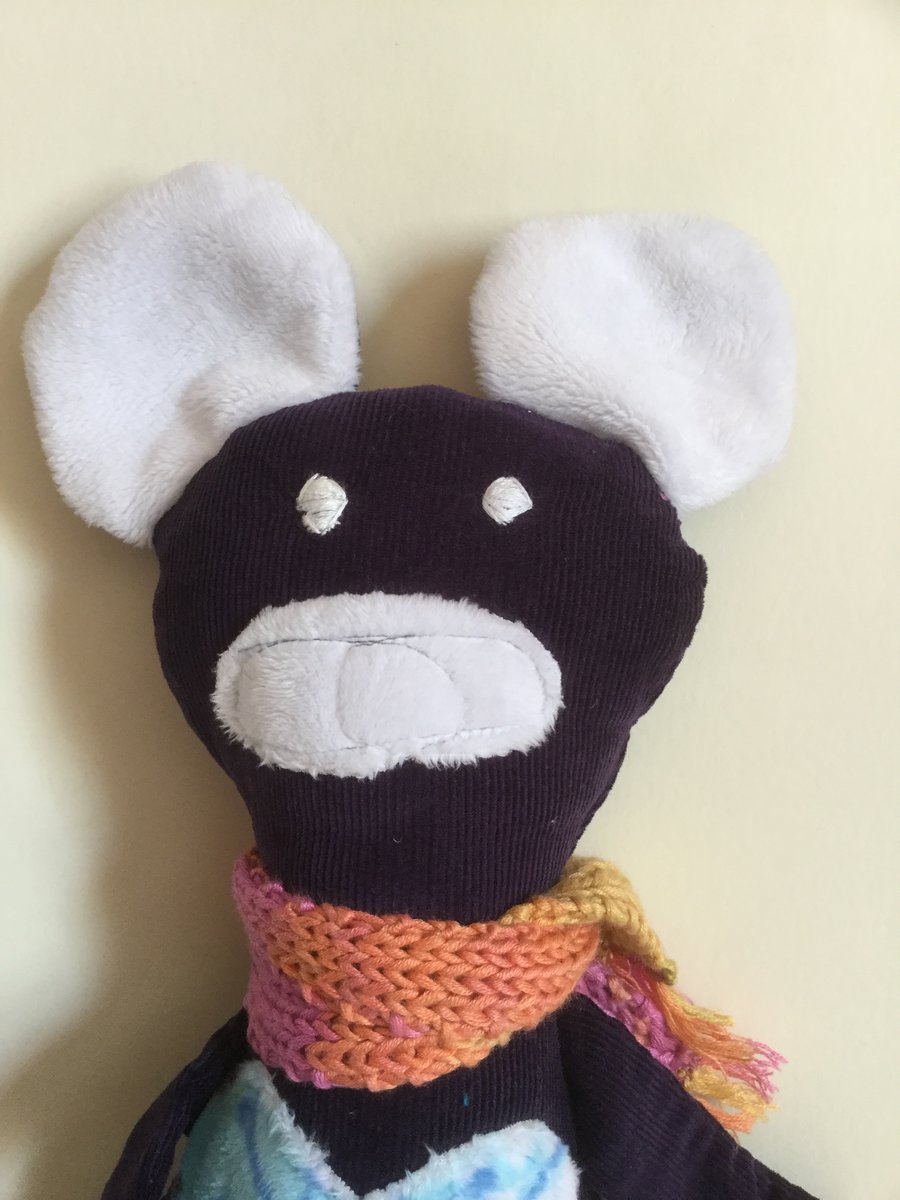 White Eared Handmade plushie Purple Bear with heart and scarf, Nursery, Gift