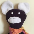 White Eared Handmade plushie Purple Bear with heart and scarf, Nursery, Gift