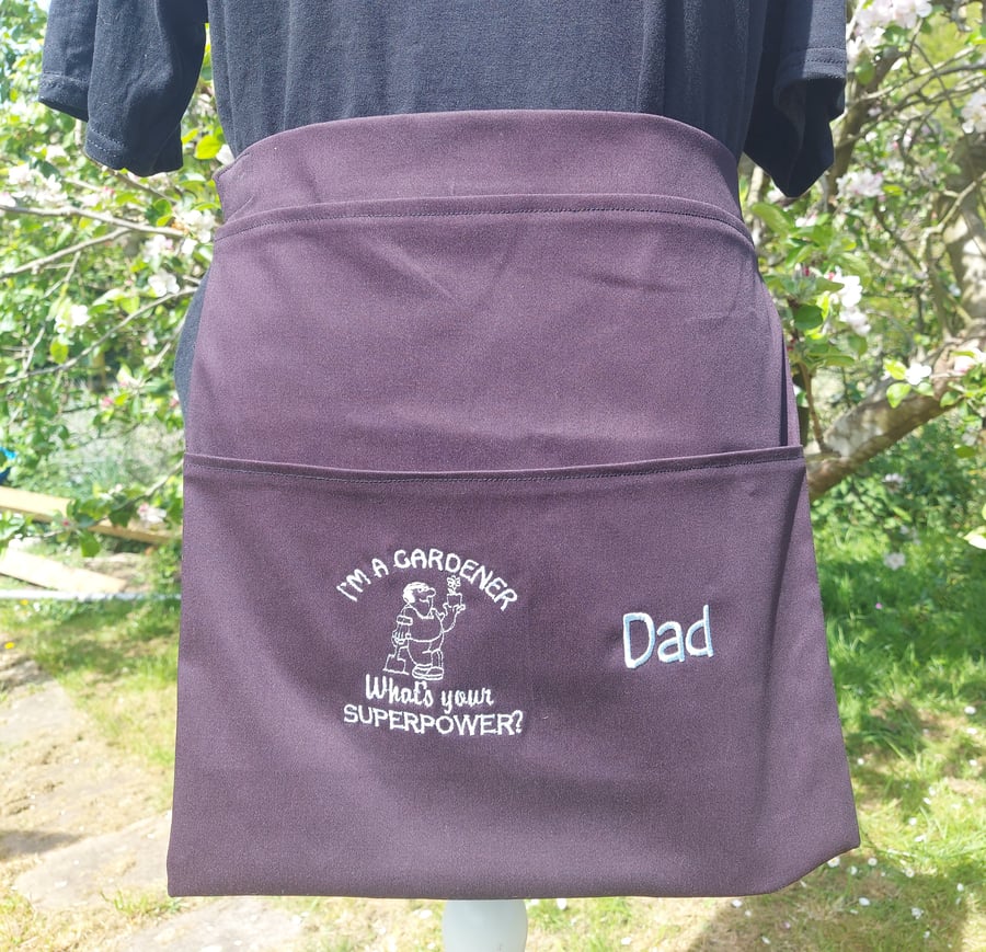 Personalised Gardening Apron handmade funny gardener superpower embroidery - gre