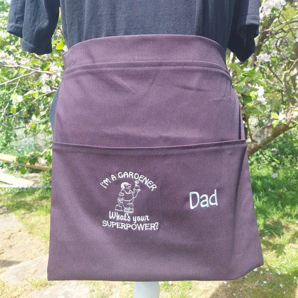 Personalised Gardening Apron handmade funny gardener superpower embroidery - gre