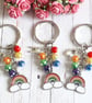 Rainbow Charm & Initial Beaded Keyring