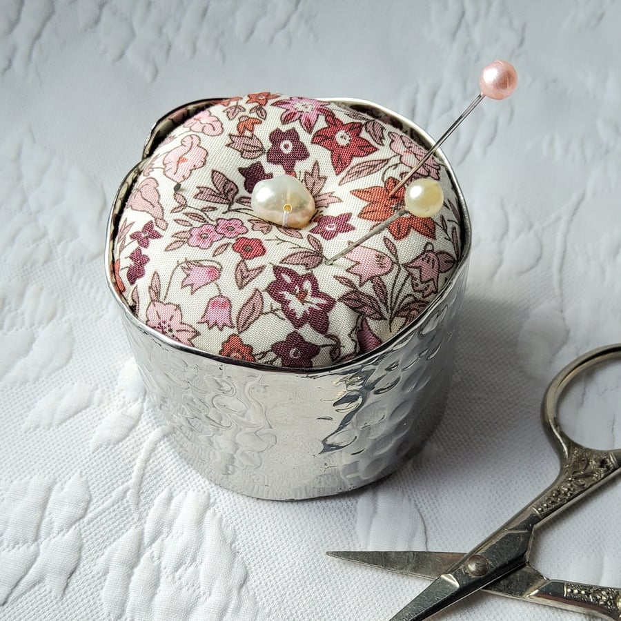 Vintage knapkin ring and Liberty fabric pin cushion
