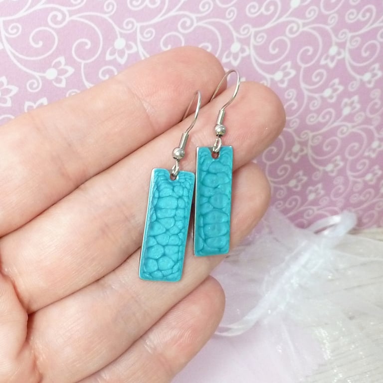 Dainty turquoise blue dangle earrings, lightweight colourful minimalist earrings