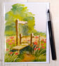 Birthday card. (Printed) Over the stile. Scenic card. Scenery, Summer. Poppies. - Image 1