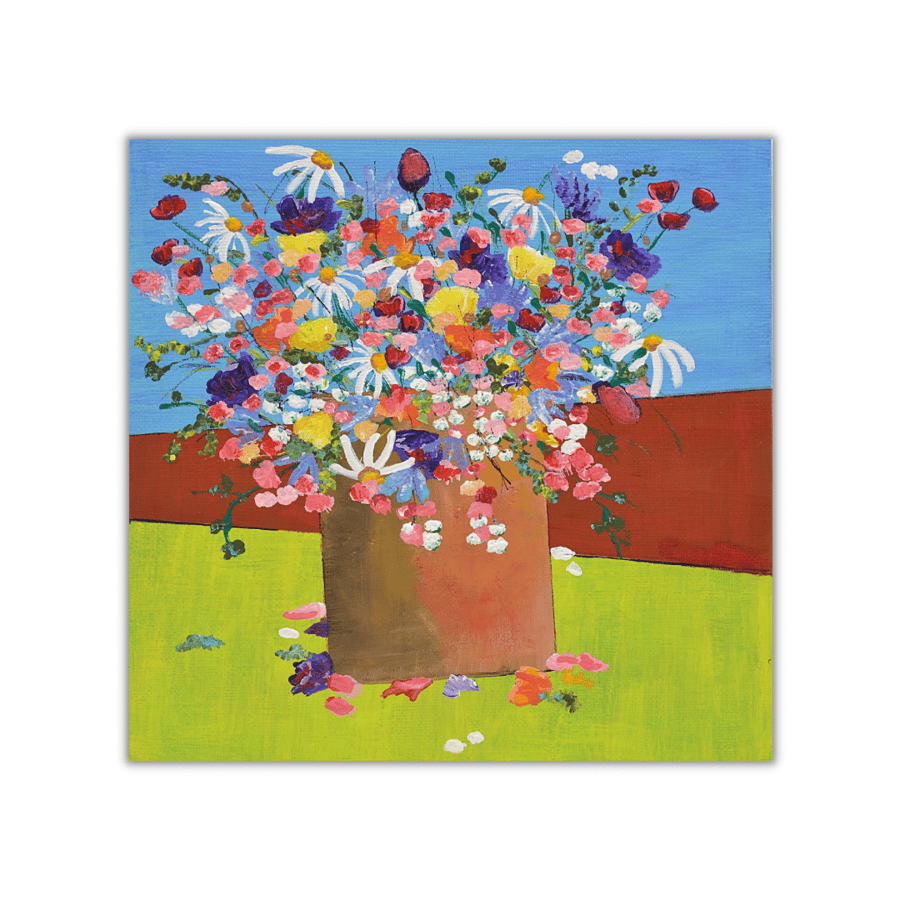 A Modern, Acrylic Painting of a Flower Pot. Ready to hang.