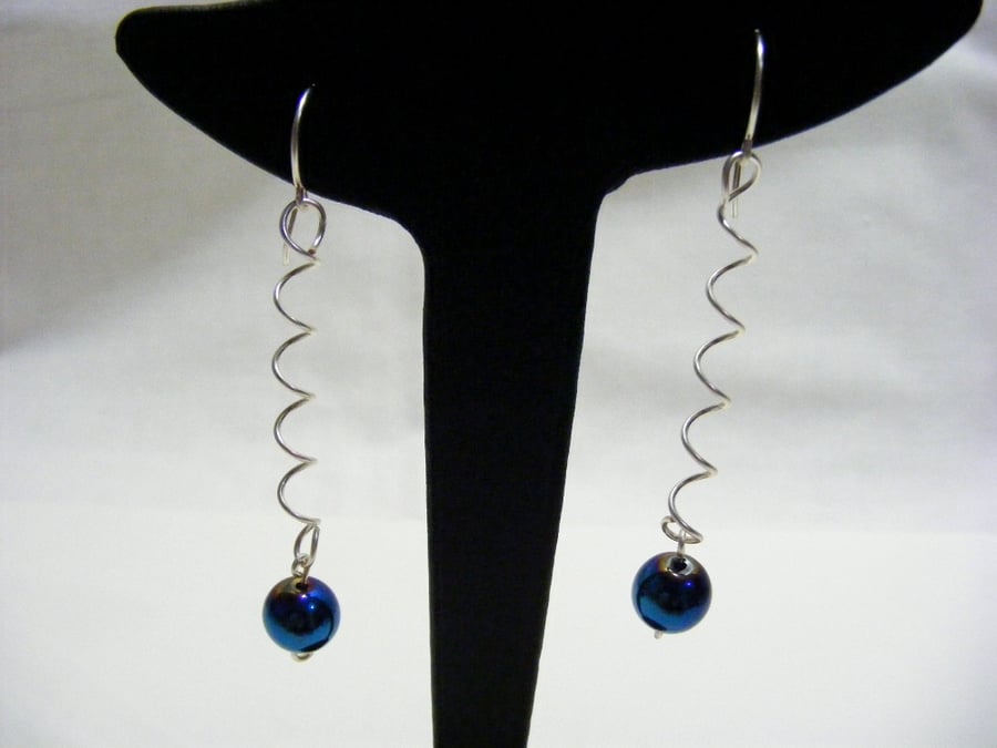 Blue Hematite Springy Earrings