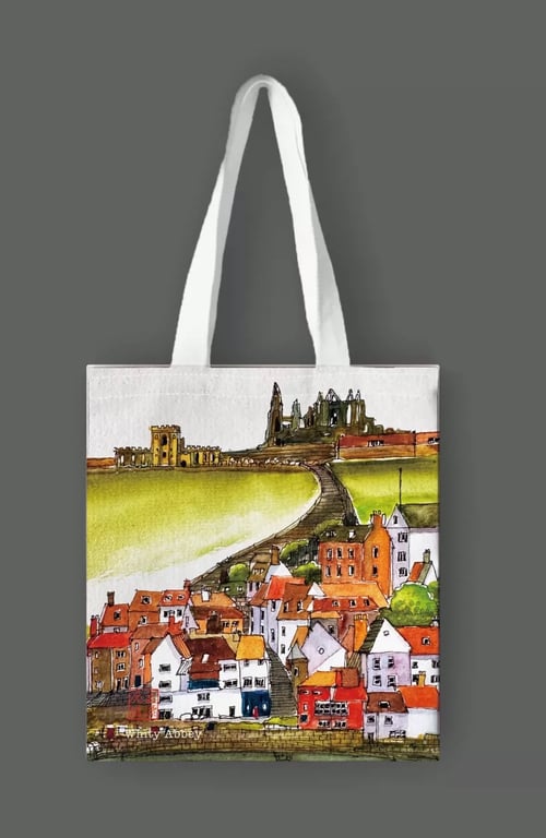 Vibrant Watercolour Tote Bags. To the Abbey. Whitby & Yorkshire Coast