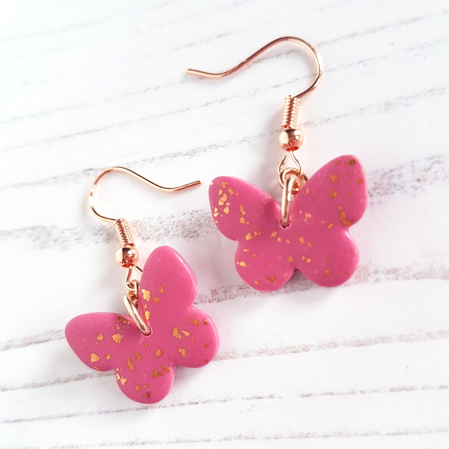 Dusky Pink and rose gold leaf butterfly earrings LIMITED PAIRS