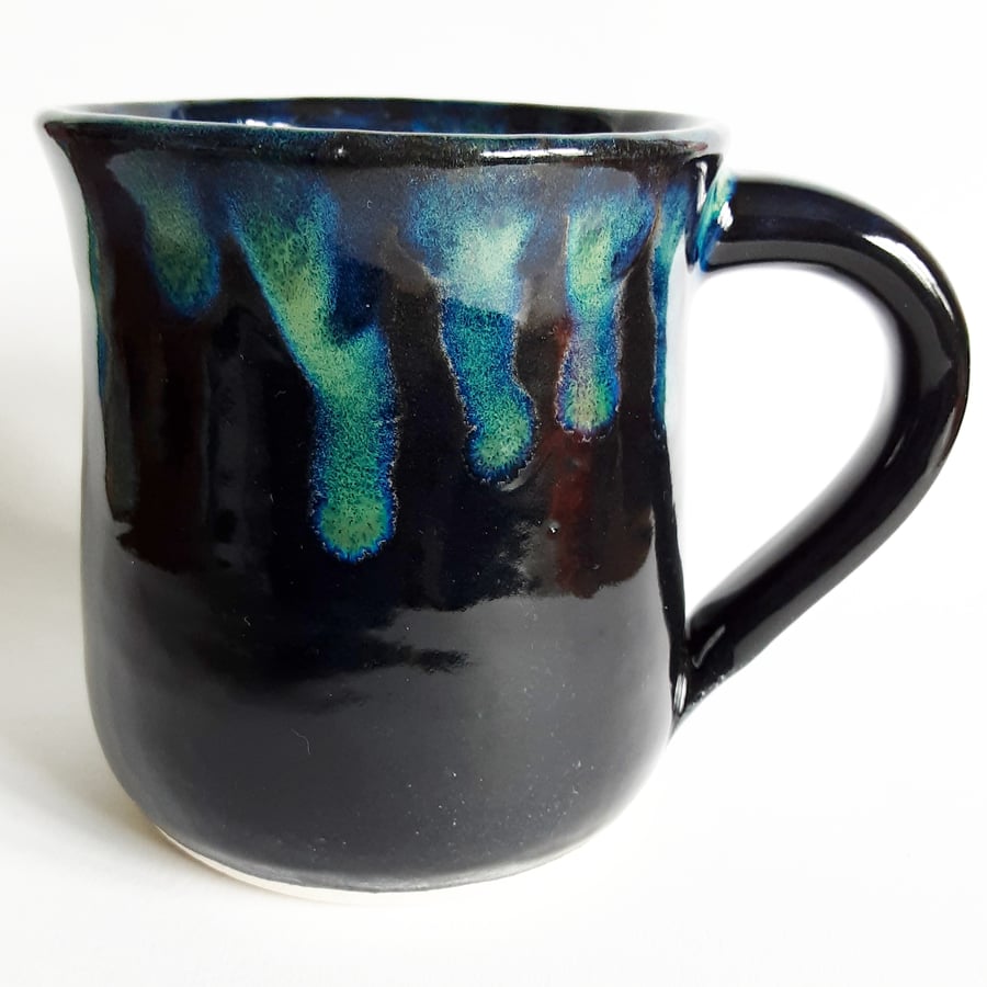 Blue Green Patterned Mug - Hand Thrown Stoneware Ceramic Mug