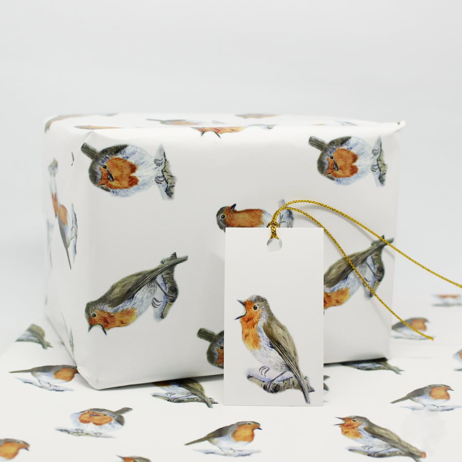 Watercolour Robin Gift Wrap Wrapping Paper Hand Designed By CottageRts 