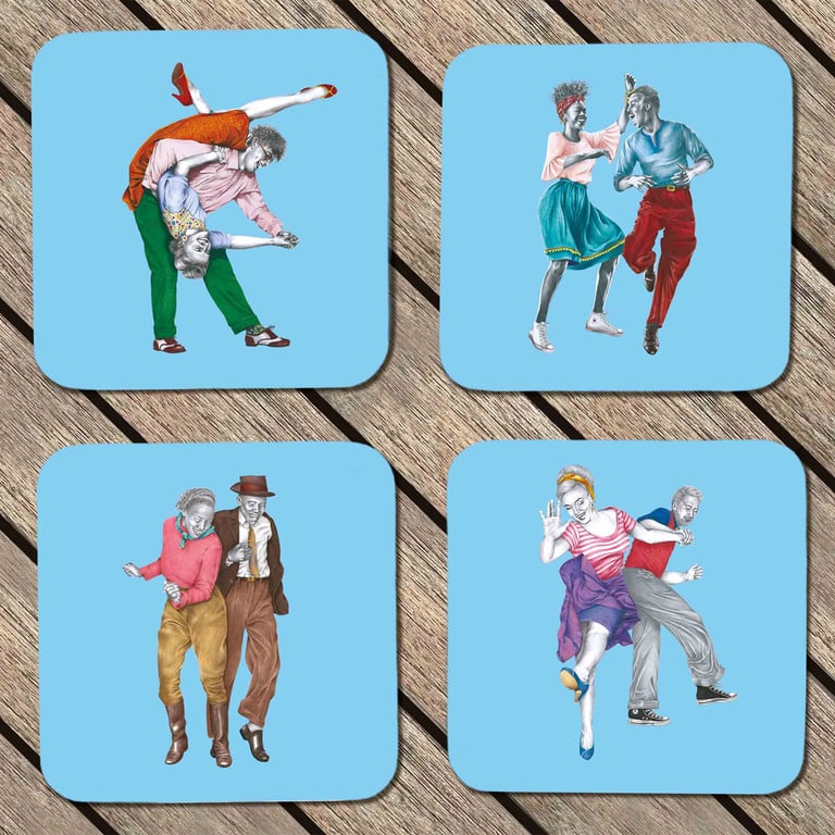 Lindy Hop Coaster Set of 4 - Retro Swing Dancers 