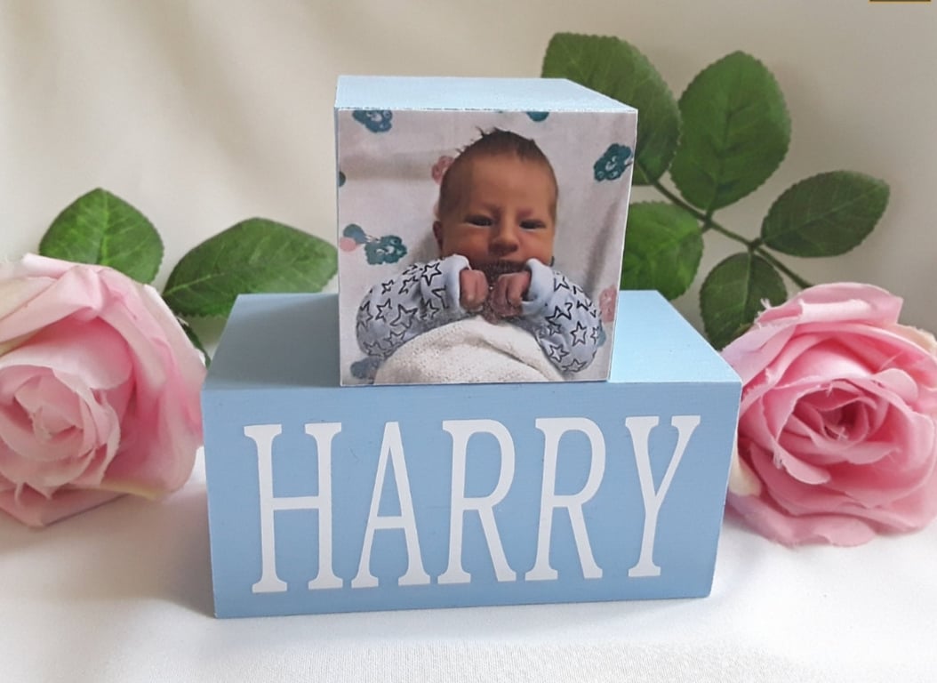 Baby Photo Wood Blocks,Nursery Decor,New Baby Gift,Baby Announcement Blocks, Per