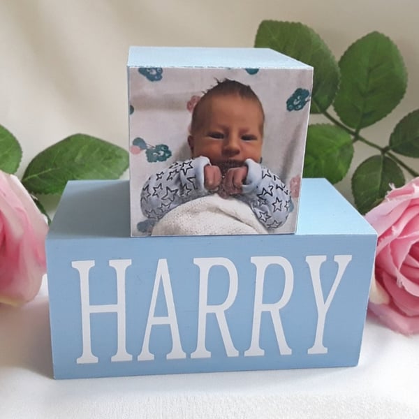 Baby Photo Wood Blocks,Nursery Decor,New Baby Gift,Baby Announcement Blocks, Per