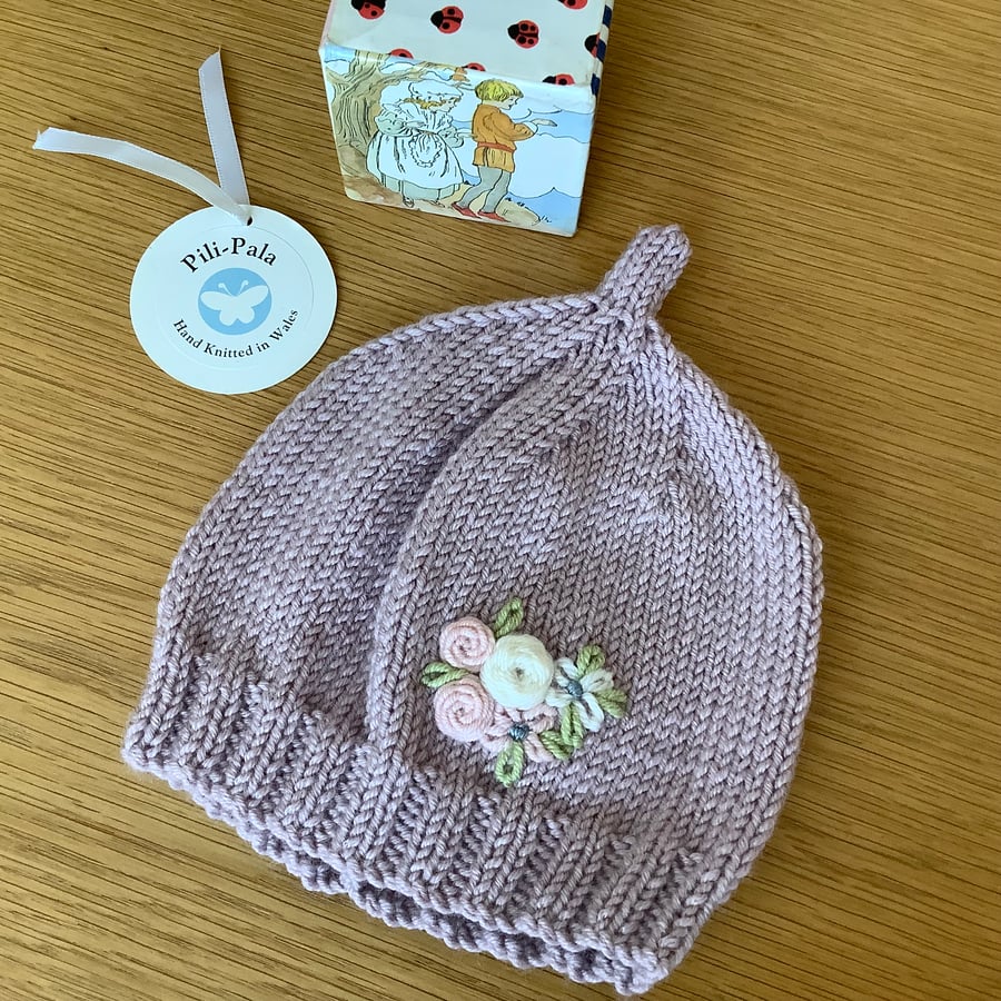 Hand Knitted Baby Beanie Hat 0-6 Months
