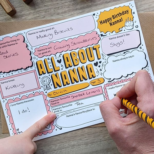 ALL ABOUT NANNA Happy Birthday Card - Fill in the Blanks - Q&A Interview AB3N