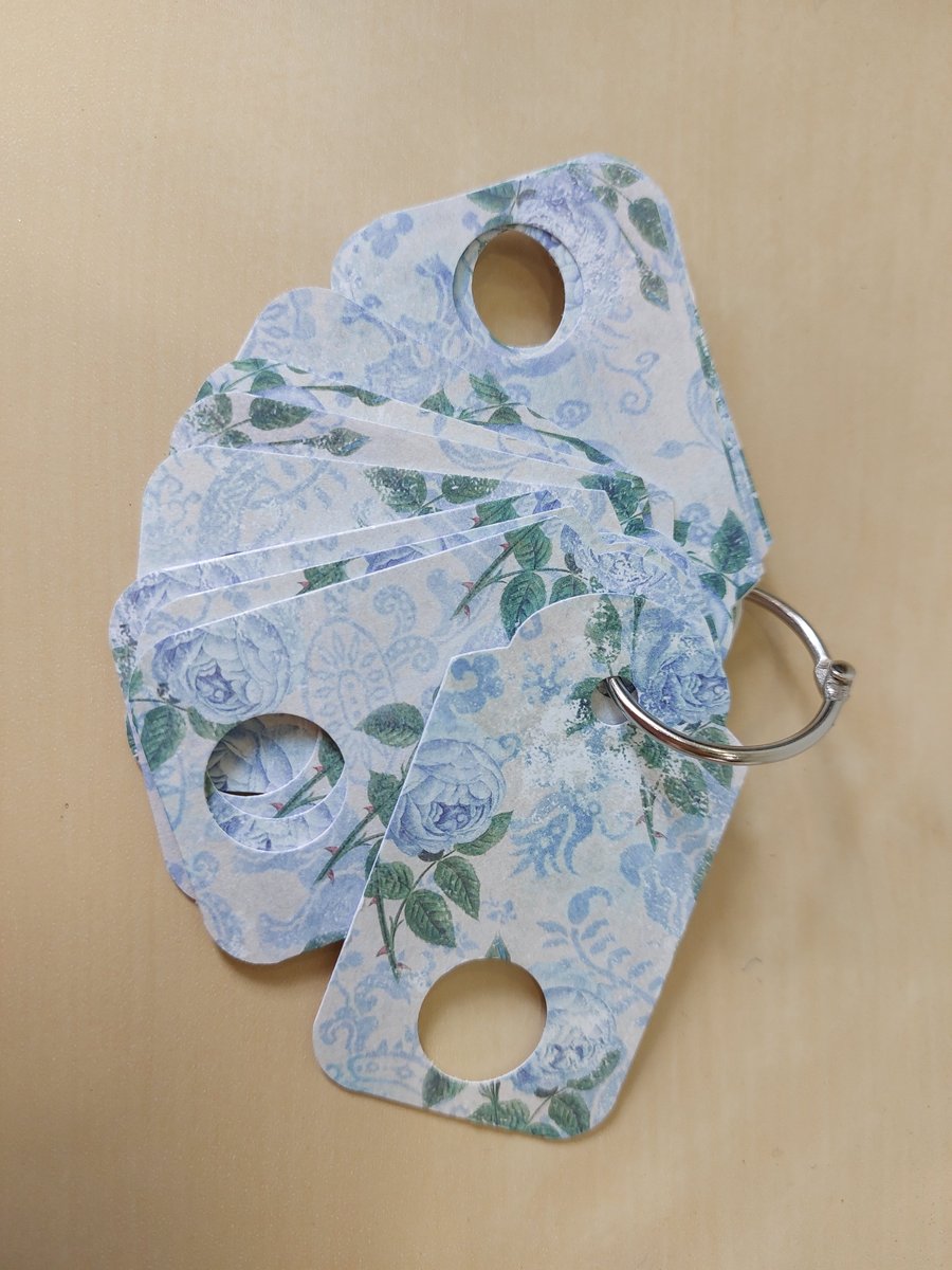 Embroidery Floss Thread Drop Organiser Pale Blue Rose Pattern