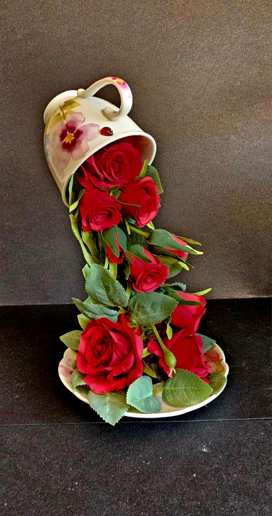 Teacup faux flower display