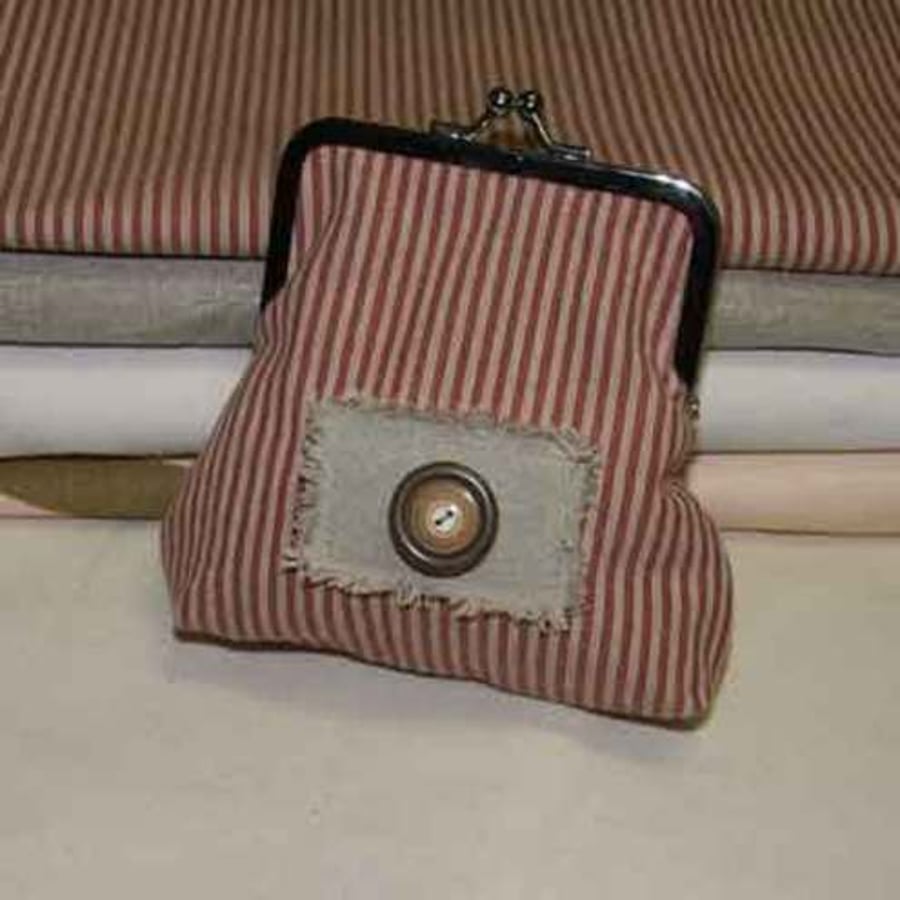Small purse in rustic red ticking fabric