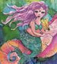 Quirky Mermaid riding a seahorse blank card for any occasion - Image 2
