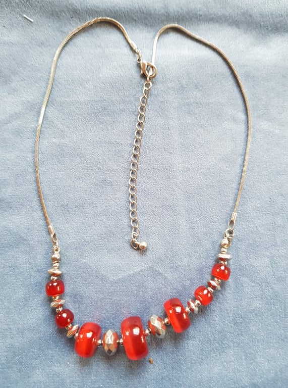 Hand Crafted Red and Silver slightly chunky Necklace - Adjustable Length