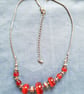 Hand Crafted Red and Silver slightly chunky Necklace - Adjustable Length