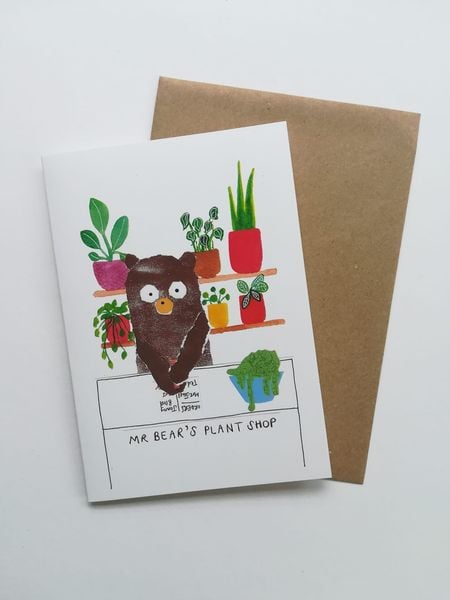 Mr Bear's Plant Shop Blank Greetings Card