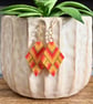 Colourful Geometric Orange and Gold Beadwork Diamond Earrings - Image 4