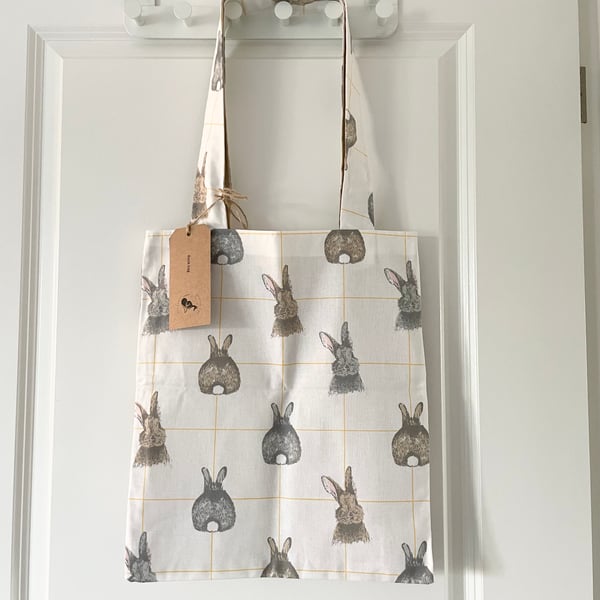 Handmade Upcycled Tablecloth Bunny Tote Bag