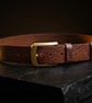 Glazed Brown Full Grain Embossed Leather Belt Basketweave Mens Belt 38mm