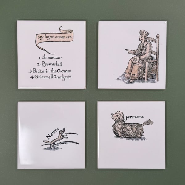 'Feels Familiar' (Set 3 - Sepia) ceramic coaster or decorative tile set.